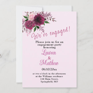 Plum Burgundy Blush Pink Floral Engagement Party I Invitation