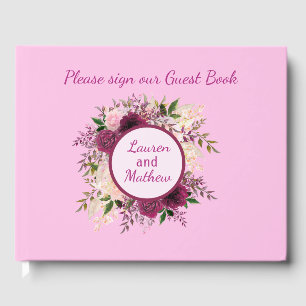 Plum Burgundy Blush Pink Floral Guest Book