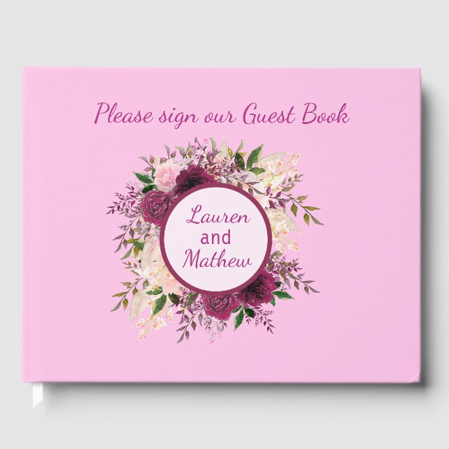 Plum Burgundy Blush Pink Floral Guest Book (Front)