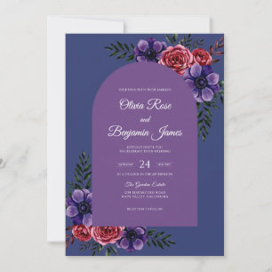 Plum Burgundy Ranunculus Grey Eucalyptus Wedding Invitation