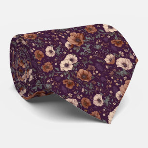 Plum Burgundy Vintage Floral Personalized Wedding Neck Tie