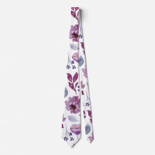 Plum Burgundy Vintage Watercolor Floral Pattern Neck Tie