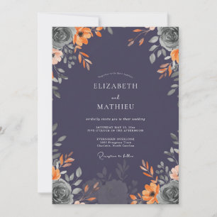 Plum Burnt Orange Bloom Wedding Invitation