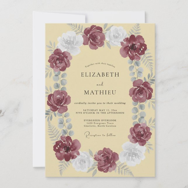 Plum Butter Rose Wedding Invitation (Front)