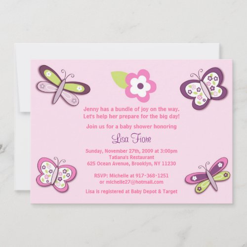 Plum Butterfly Dragonfly Baby Shower Invitations