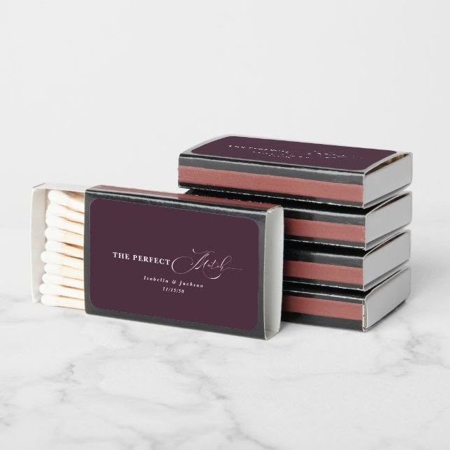 Plum Calligraphy The Perfect Match Wedding Favor (Stacked)