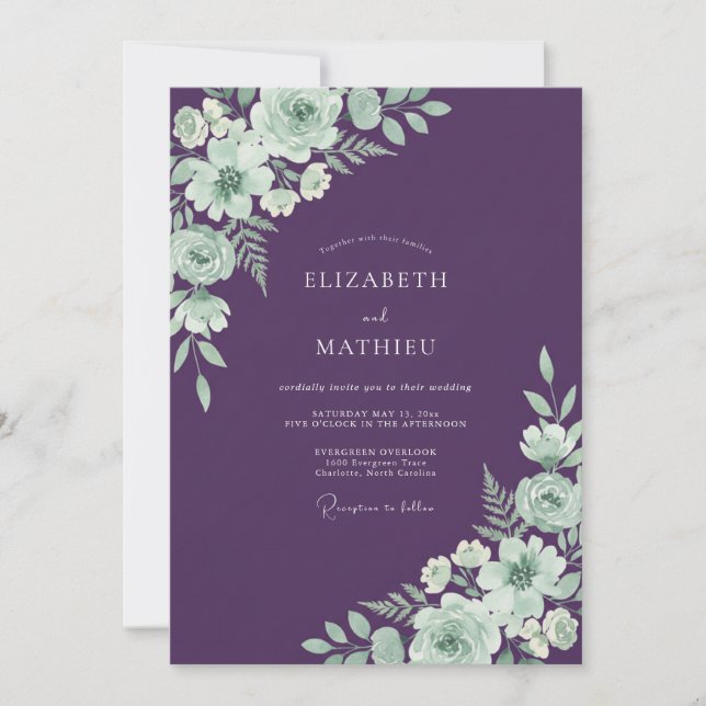Plum Celestial Spring Wedding Invitation (Front)