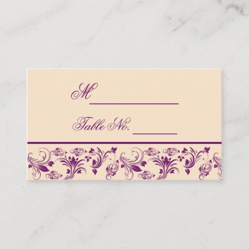 Plum Champagne Floral Scroll Wedding Place Card