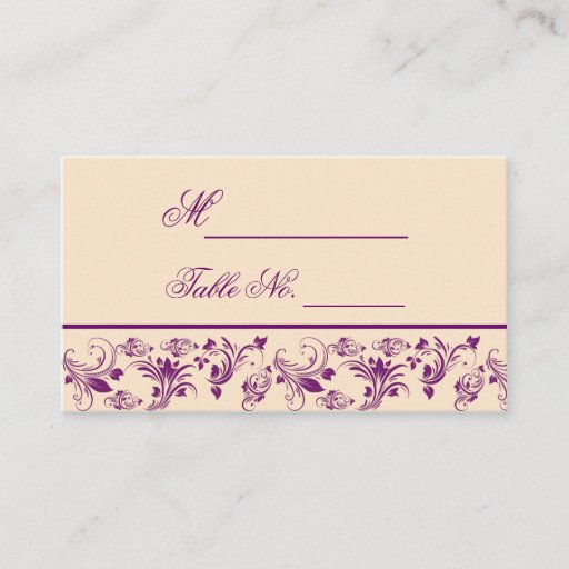 Customizable Plum Champagne Floral Scroll Wedding Place Card Business Card Template
