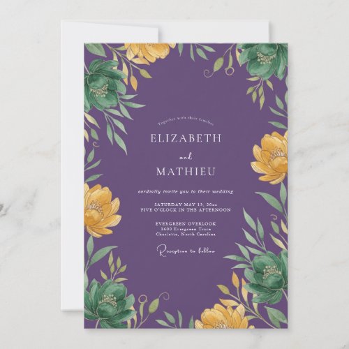Plum Champagne Gold Petal Wedding Invitation