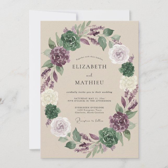 Plum Champagne Peony Wedding Invitation (Front)