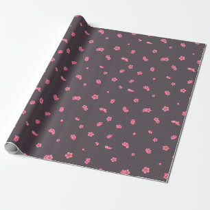 Plum Charcoal Red Plum Blossom Floral Pattern Wrapping Paper