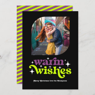 Plum & Chartreuse Modern Retro Christmas Photo Holiday Card