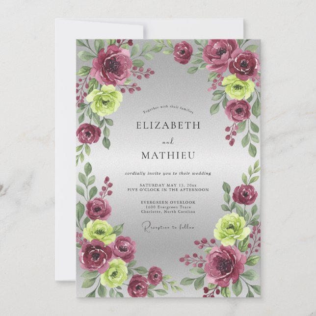 Plum Chartreuse Petal Wedding Invitation (Front)
