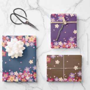 Plum & Cherry Blossoms Dusky Color Palette Wrapping Paper Sheets