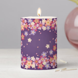Plum & Cherry Blossoms Dusky Purple Pillar Candle
