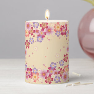 Plum & Cherry Blossoms Pale Yellow Pillar Candle