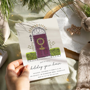 Plum Christmas Door Holiday Open House Invitation