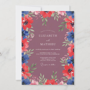 Plum Cobalt Poppy Wedding Invitation