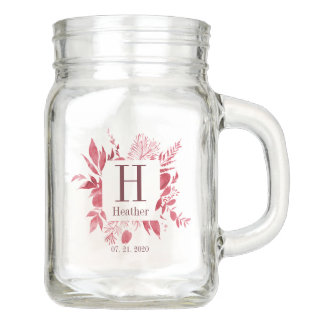 Plum Color Laurel Frame Monogram Bridesmaid Gift Mason Jar