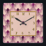 Plum colored Art Deco Style Square Clock<br><div class="desc">I have taken this art deco template and used it for a few items in my Zazzle store. I have used it here on a 10 inch square clock. The color is plum on a neutral color and some gold. I think this makes a lovely art deco style clock for...</div>