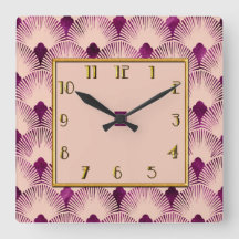 Plum colored Art Deco Style Square Clock