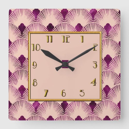 Plum colored Art Deco Style Square Clock