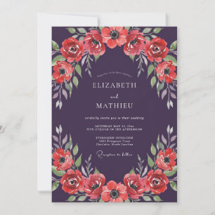Plum Coral Anemone Wedding Invitation