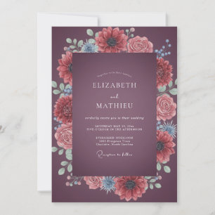 Plum Coral Dahlia Wedding Invitation
