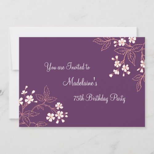Plum Coral Floral 75th Birthday Party Invitations