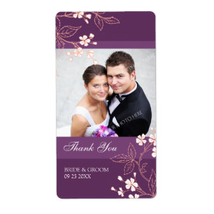 Plum Coral Floral Photo Wedding Labels