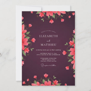 Plum Coral Poppy Wedding Invitation