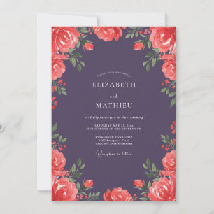 Plum Coral Rose Wedding Invitation