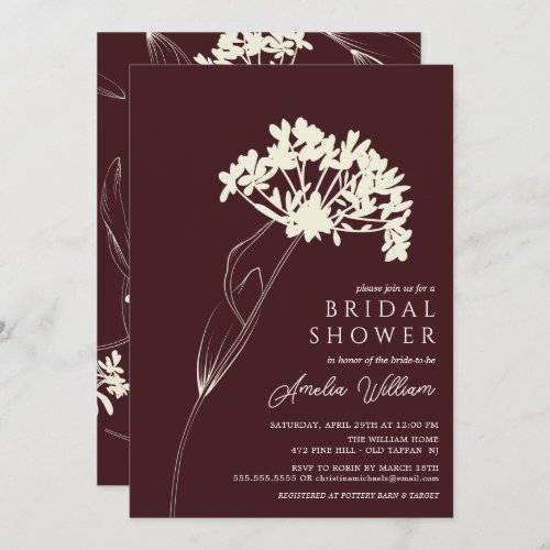 Plum  Cream Modern Floral Bridal Shower Invitation