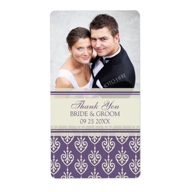 Plum Cream Pattern Photo Wedding Labels (Front)