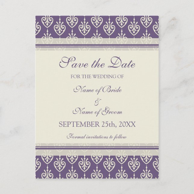 Plum Cream Save the Date Wedding Postcards (Front)