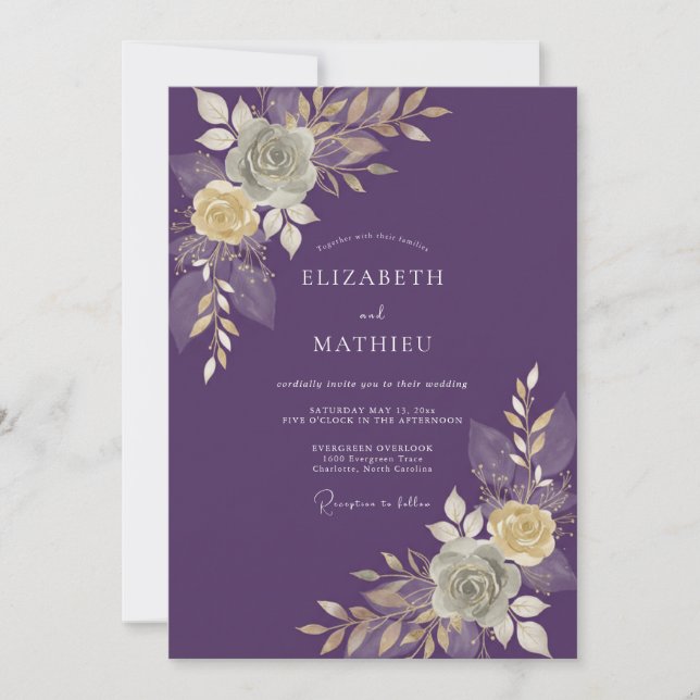 Plum Cream Watercolor Floral Wedding Invitation (Front)