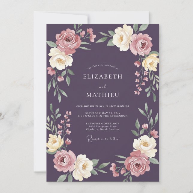 Plum Cream Wildflower Wedding Invitation (Front)