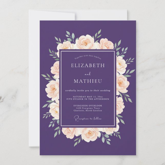Plum Cream Wreath Wedding Invitation (Front)