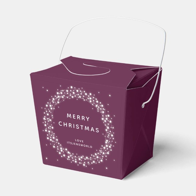 Plum Custom Message Sparkling Lights Christmas Favor Boxes (Front Side)