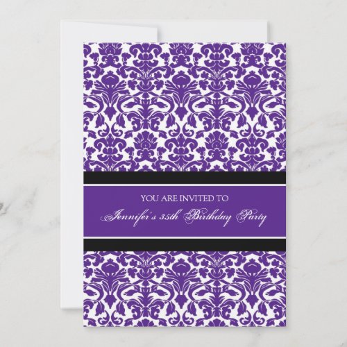 Plum Damask 35th Birthday Party Invitations