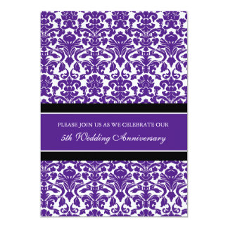 Plum Damask 5th Anniversary Party Invitation