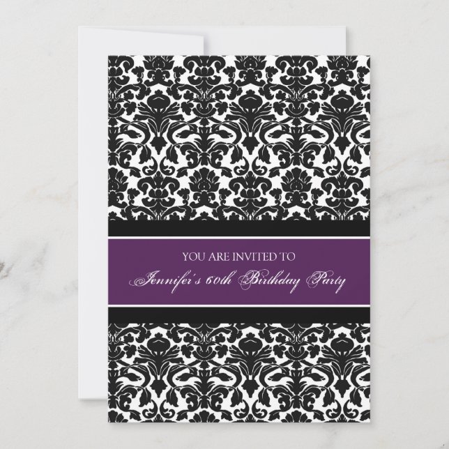 Plum Damask 60th Birthday Party Invitations (Front)