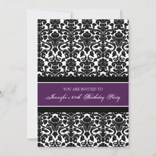Plum Damask 60th Birthday Party Invitations