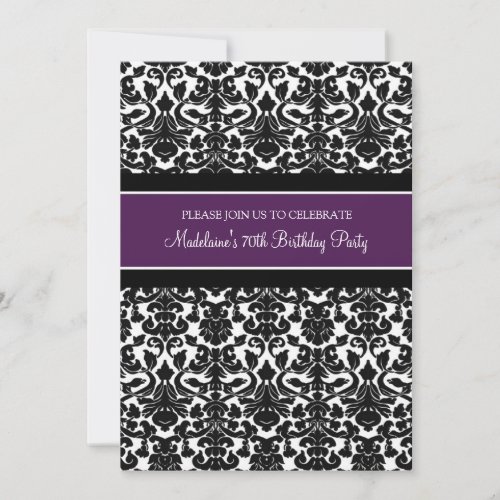 Plum Damask 70th Birthday Party Invitations