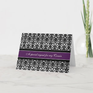Plum Damask Cousin Bridesmaid Invitation Card