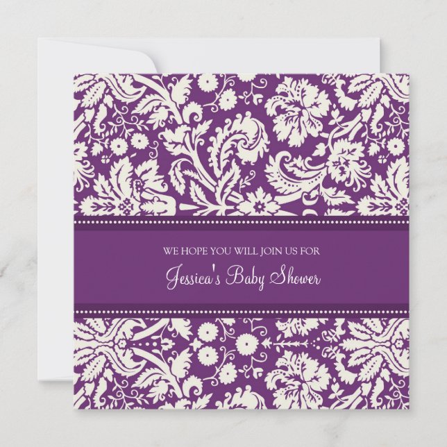Plum Damask Custom Baby Shower Invitations (Front)