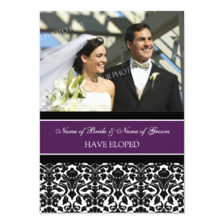 Plum Damask Photo Elopement Announcement Cards