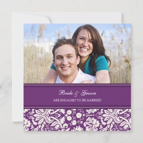 Plum Damask Photo Engagement Party Invitations