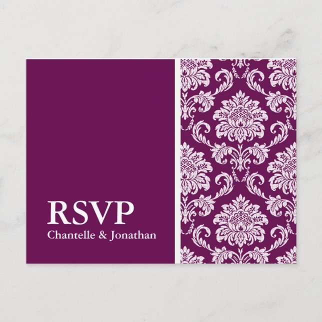 Plum Damask RSVP Postcard (Front)